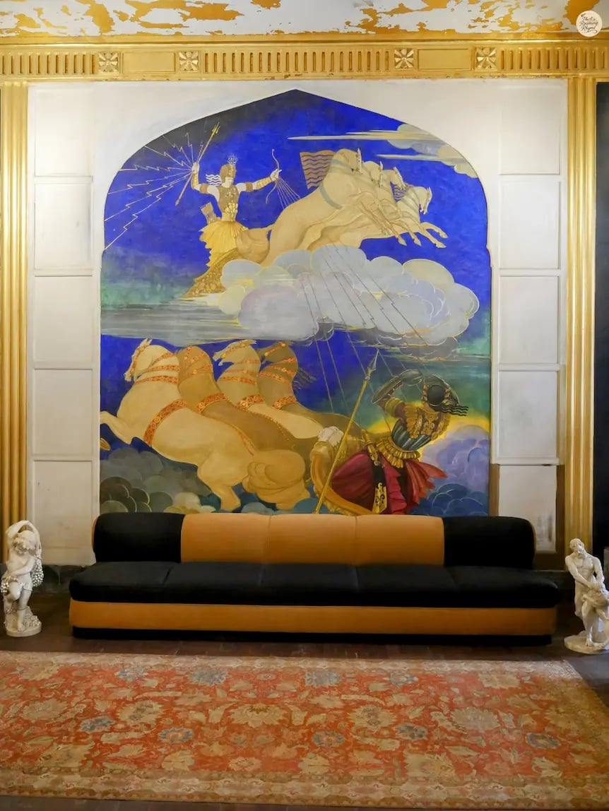 Painting from Umaid Bhawan gallery depicting the Ram–Ravana battle in a unique Greco-Roman artistic style.