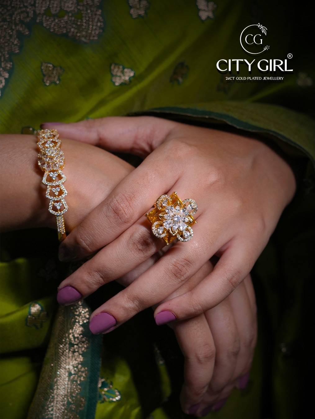 City Girl Jewellery 24ct Gold-Plated Bridal Set with CZ stones for Women