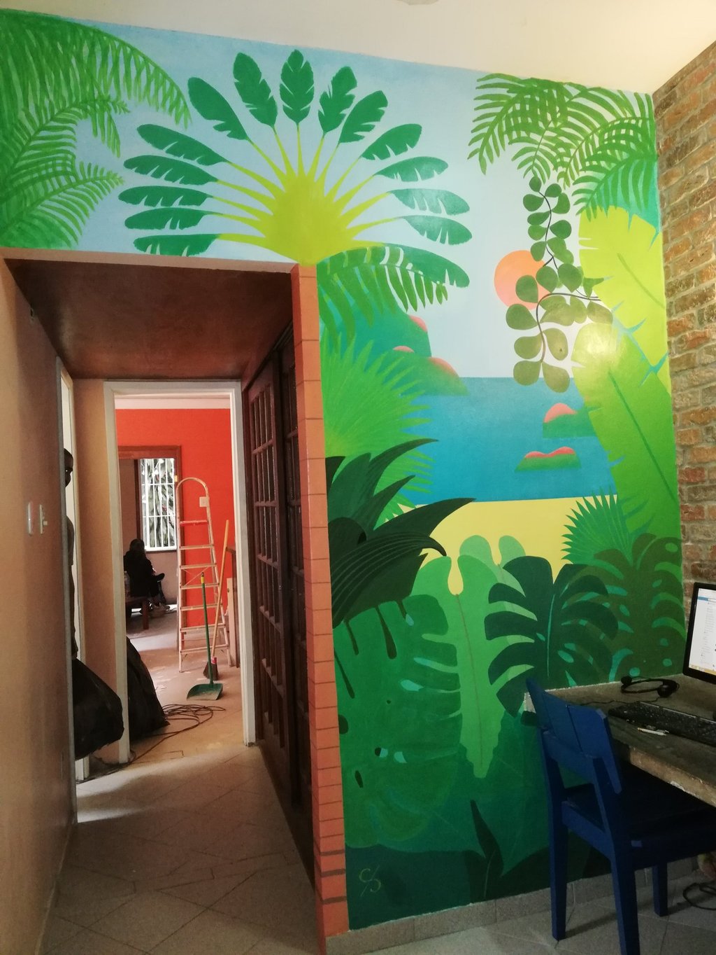 Fresque bureau dortoir salon hostel Rio de Janeiro