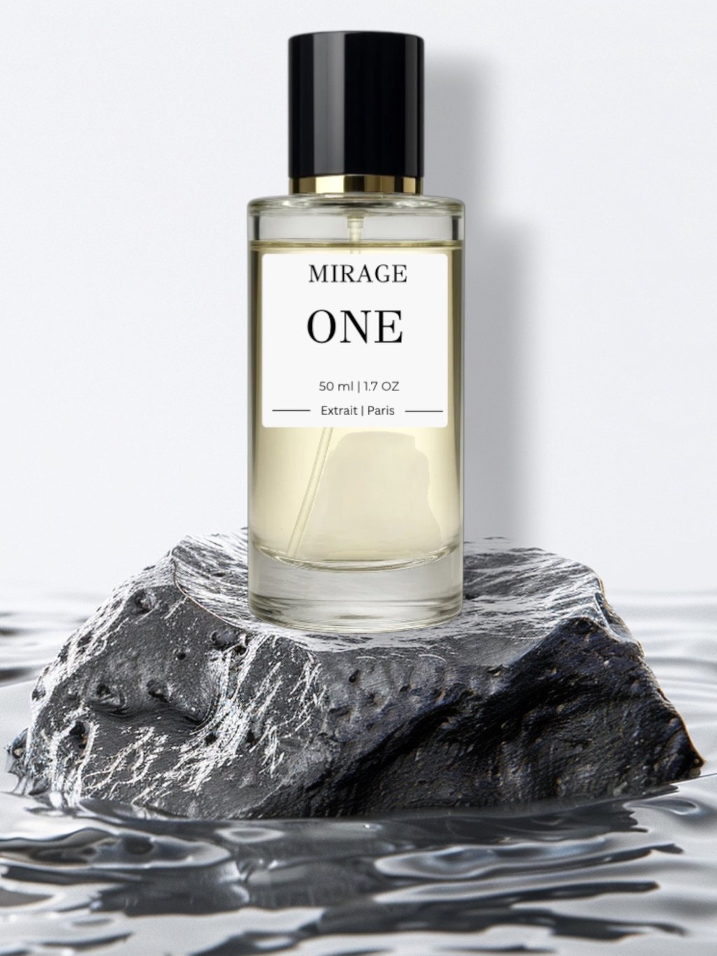 Parfum ONE sur une roche noire