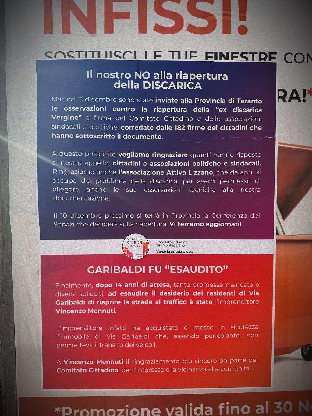 manifesto murale di verso la strada giusta monteparano