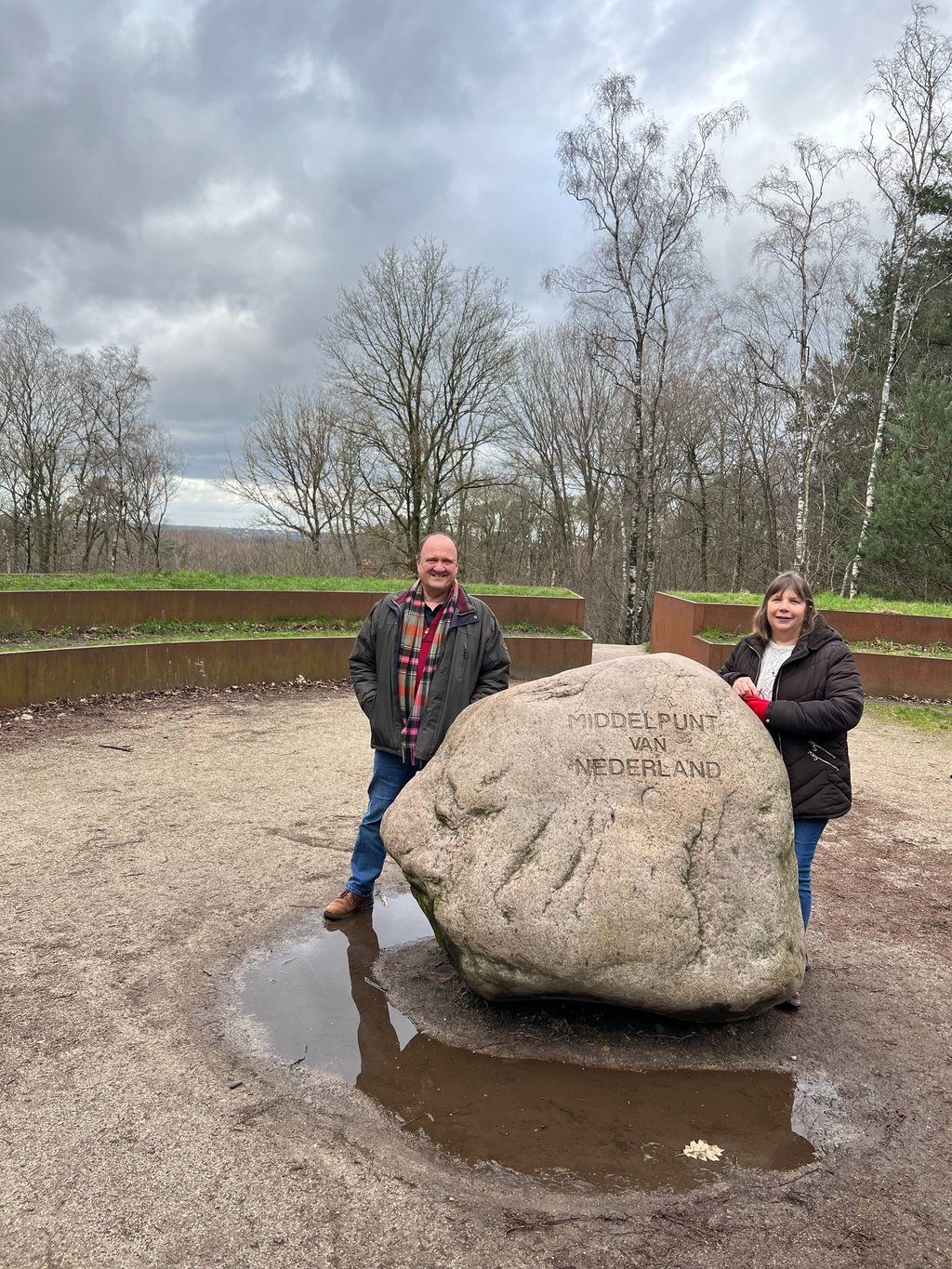 Maurice and Rachel visiting the stone that marks the centre of the Netherlands