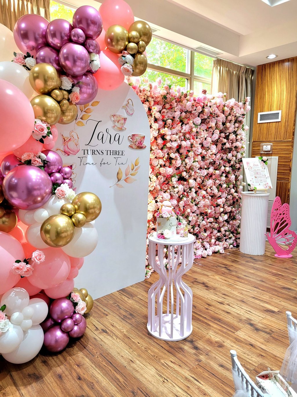 Tea party balloon backdrop rental