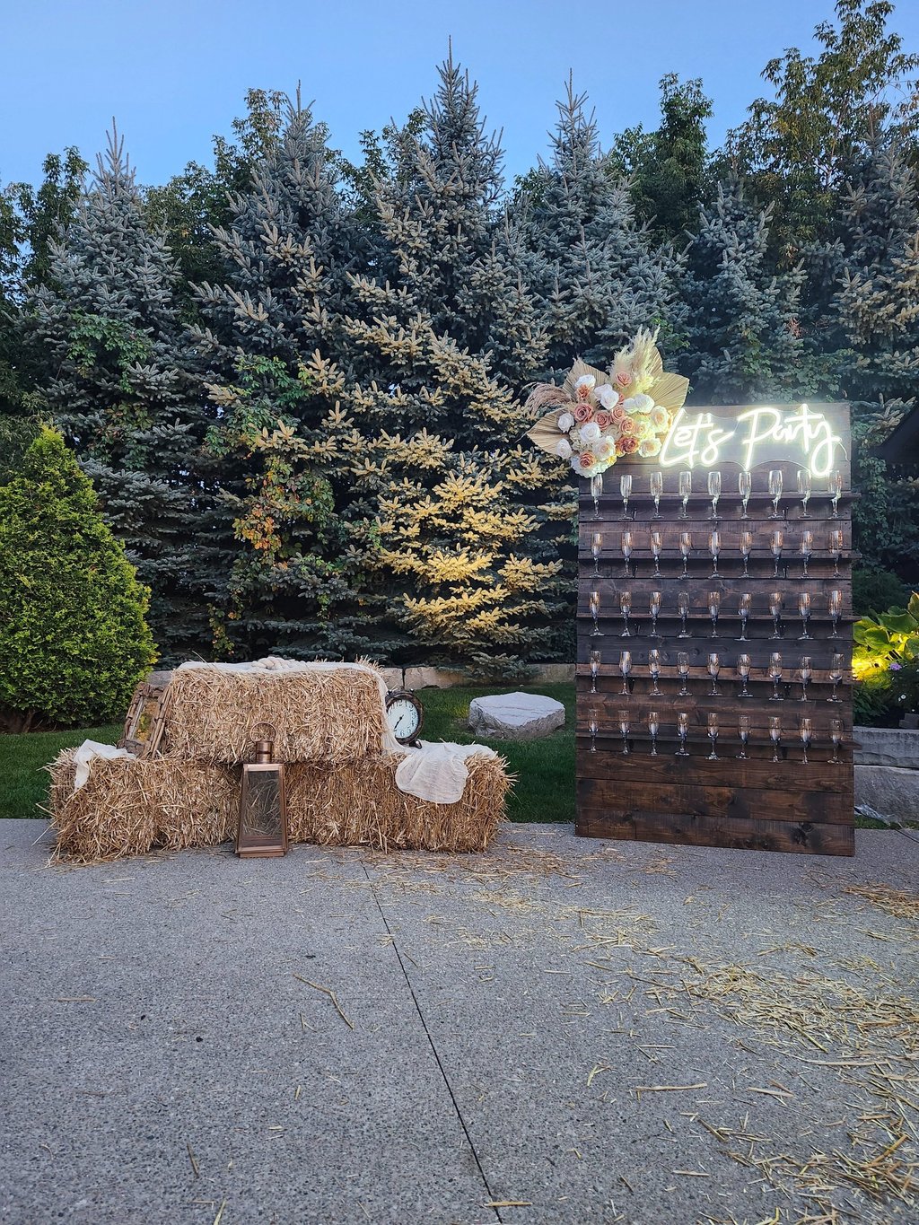 hay bale with a brown champagne wall