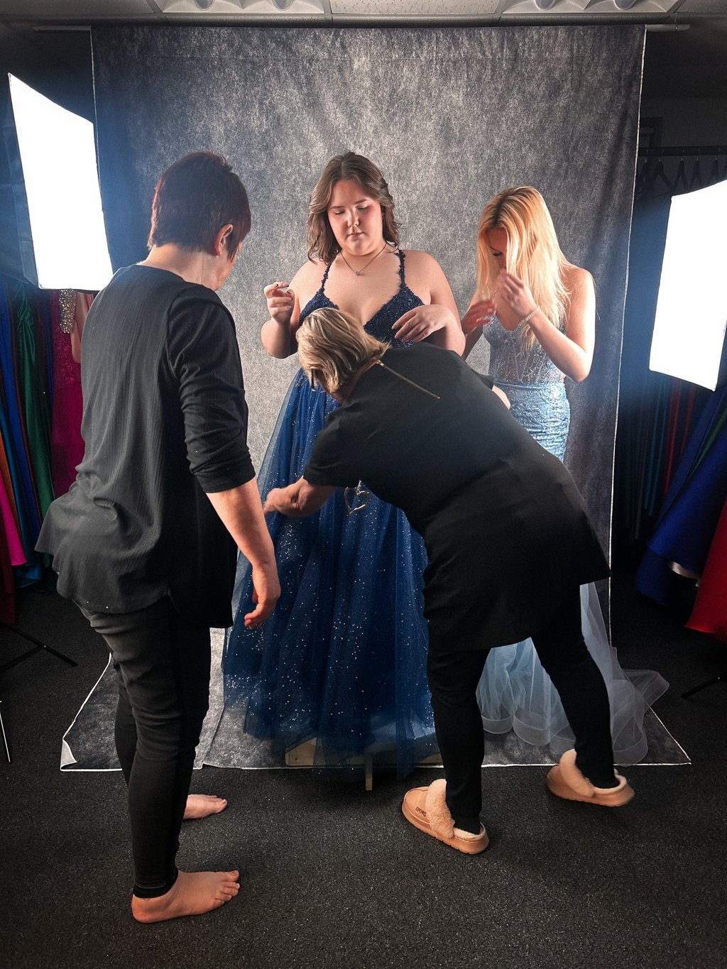 Jayne & Anne helping to fit dresses for customers