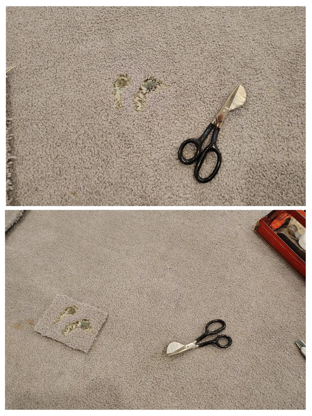 Curling iron burnt this carpet and it was epertly repaired with specialixed tools in Lehi, UT.