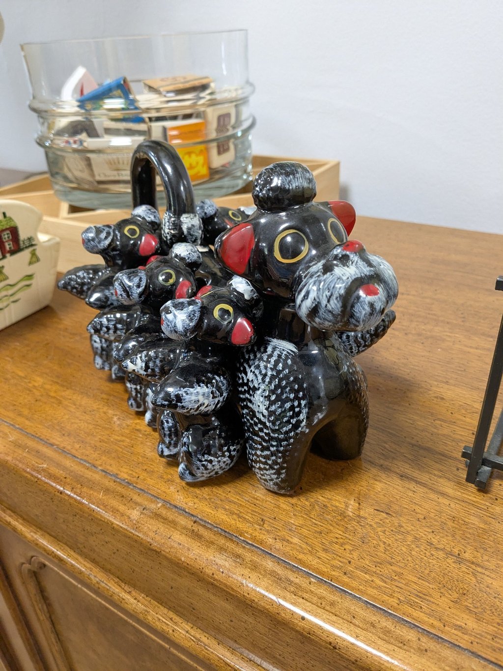 Vintage ceramic black poodle spice holder.