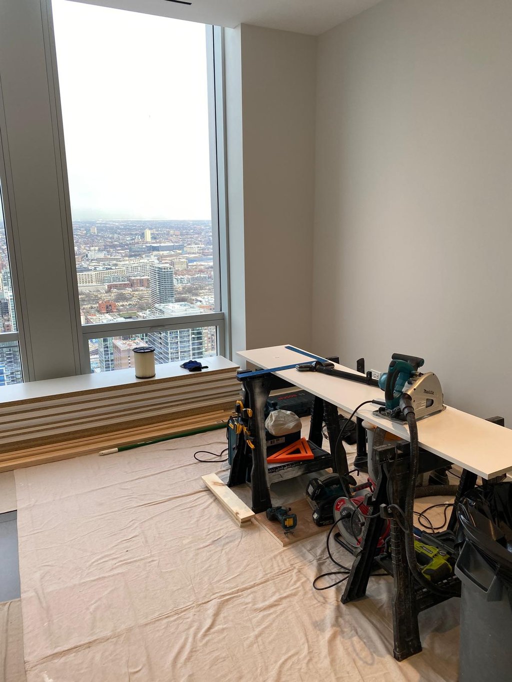 Interior condo renovation in a high-rise apartment.