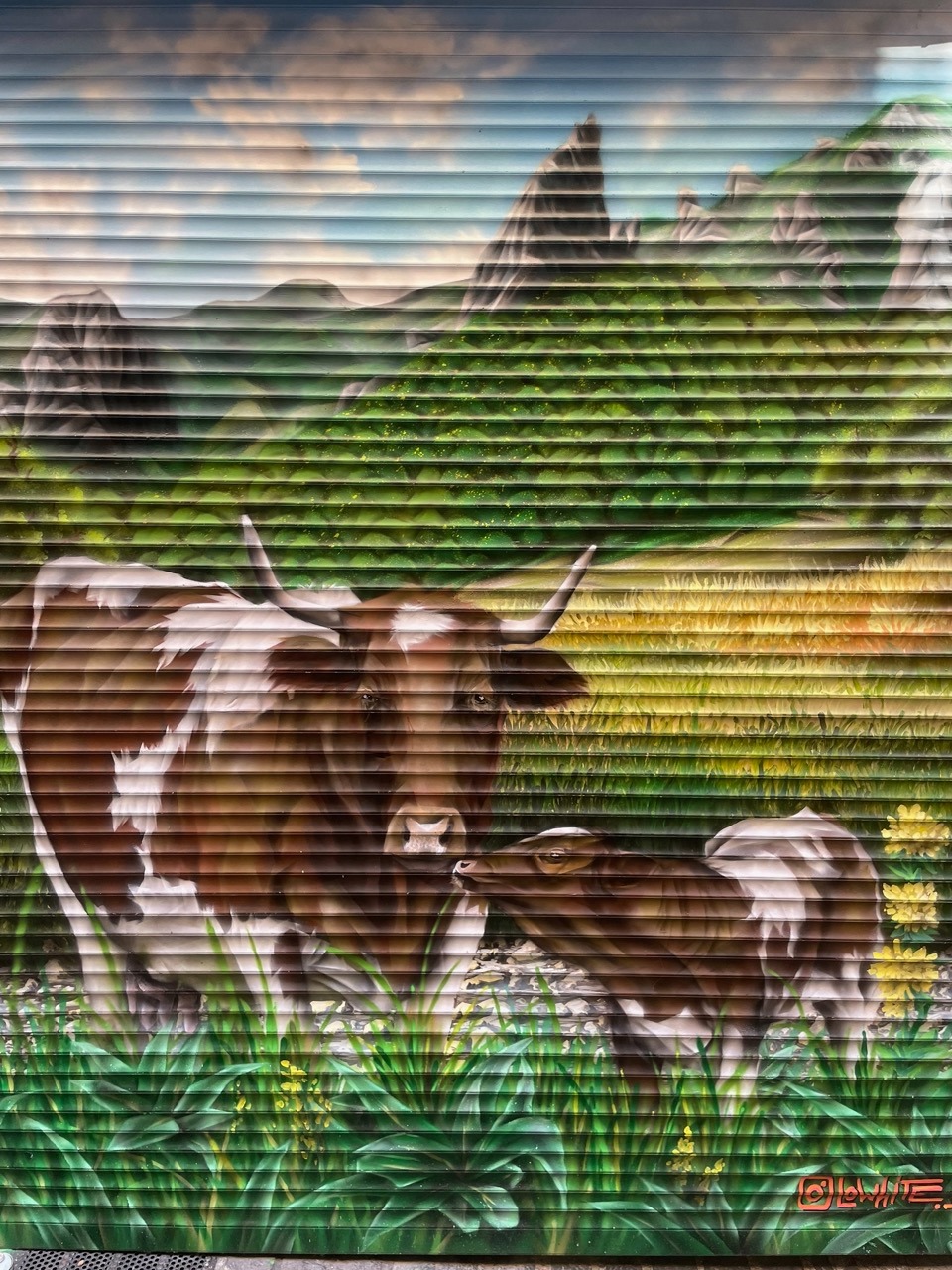 une peinture de la vallée de chaufour avec une vache et son veau au premier plan