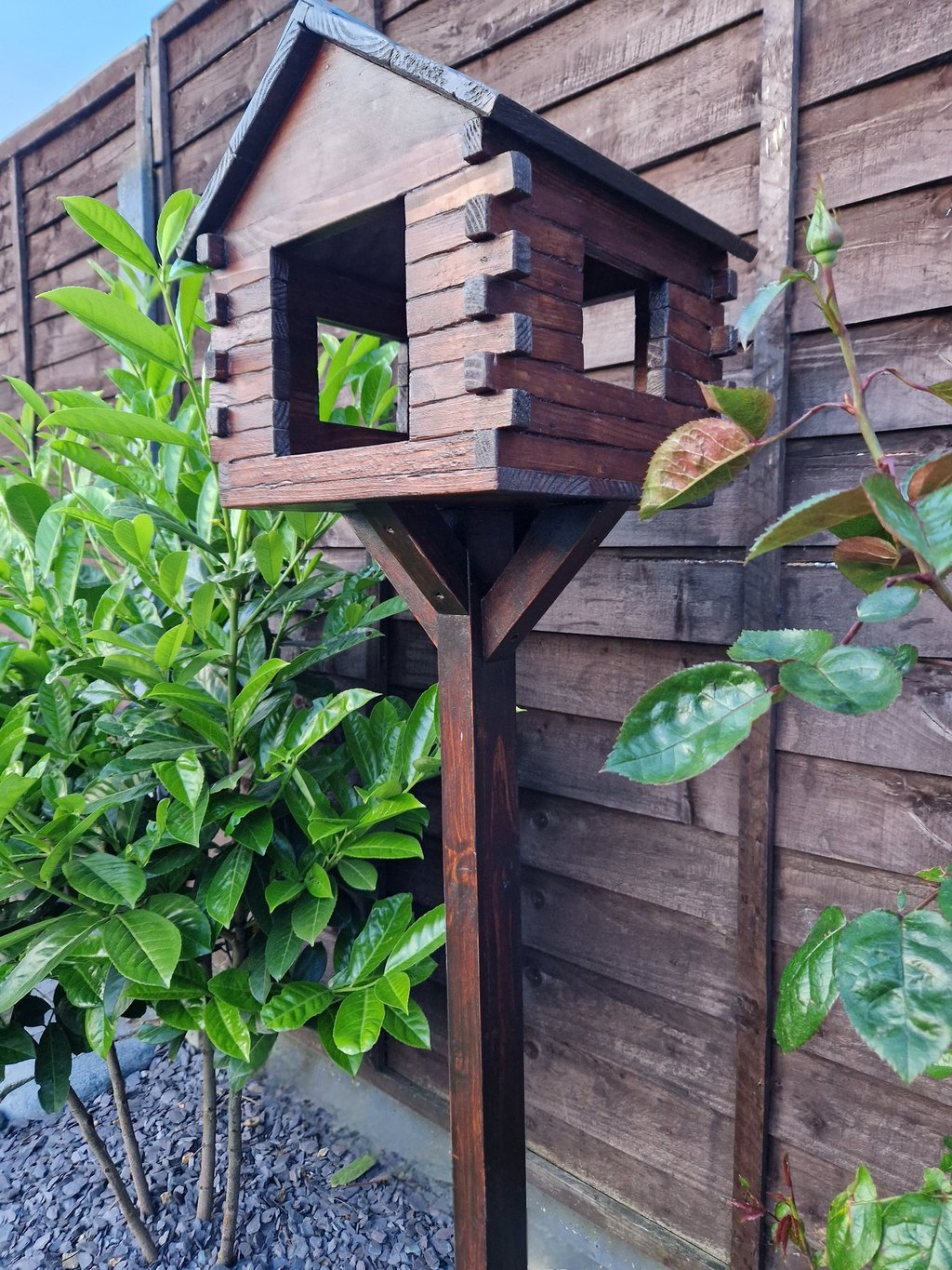 Bird Feeder Freestanding With Stand Handmade in UK Reclaimed Solid Wood Garden Aviary Birdhouse Wild Seed Table Roof Hut