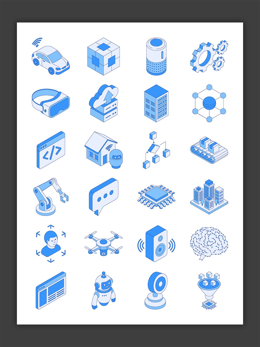 Isometric icons representing artificial intelligence and robotic automation