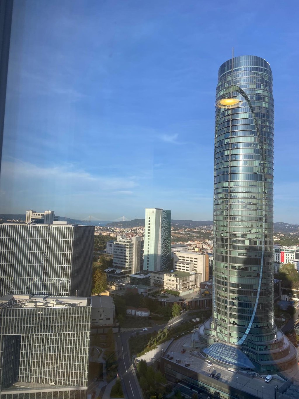 a tall building with a large glass window