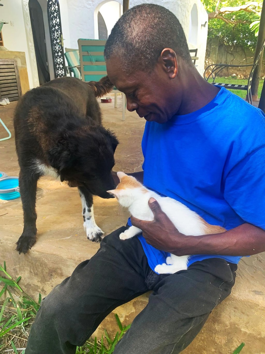 AAK farm manager is hanging out with animals