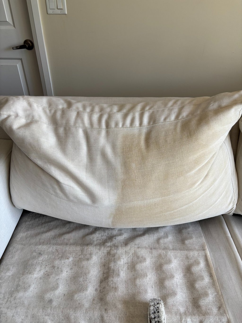 Couch showing side-by-side before and after professional cleaning