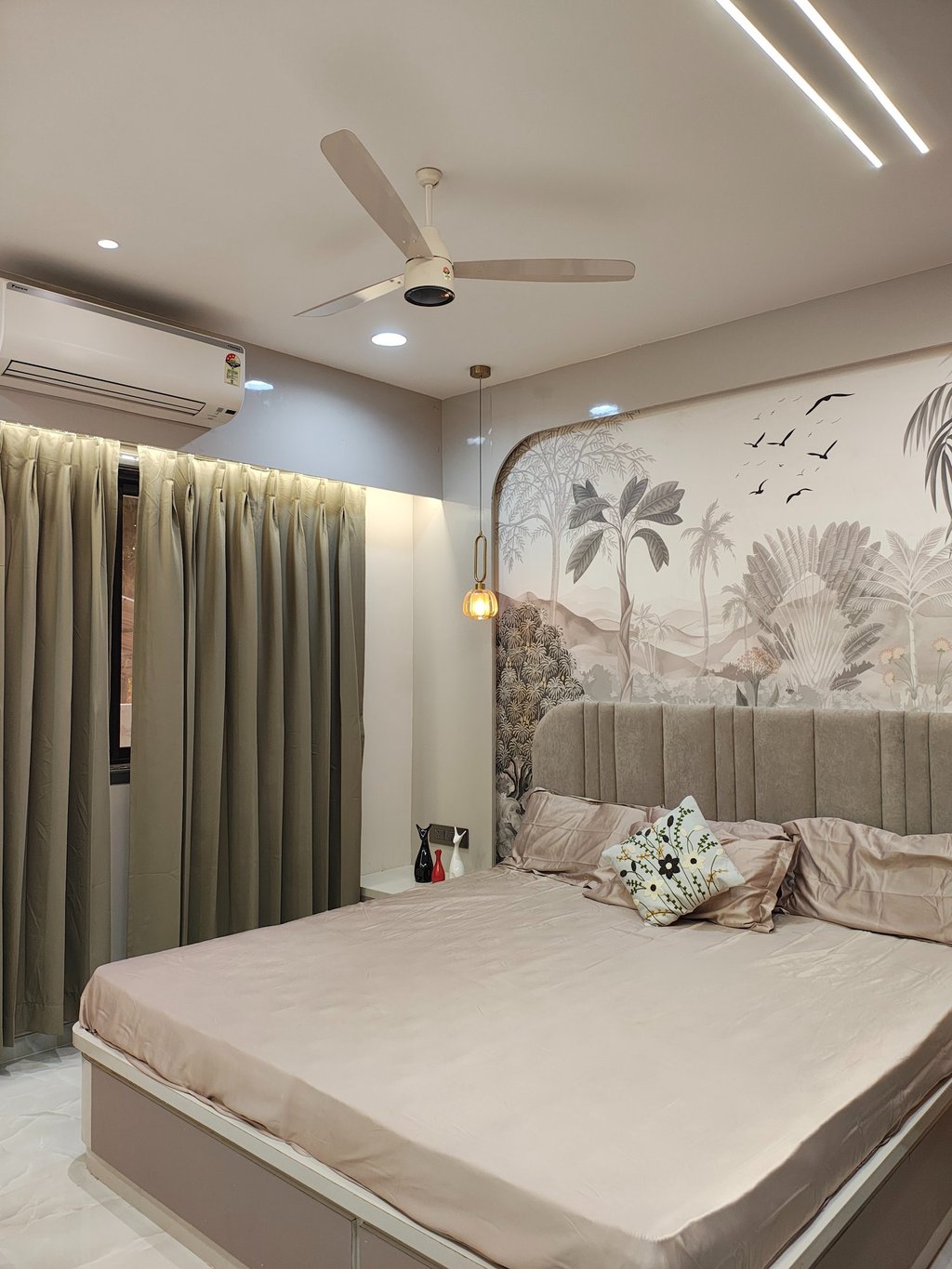 Modern bedroom interior design with custom furniture