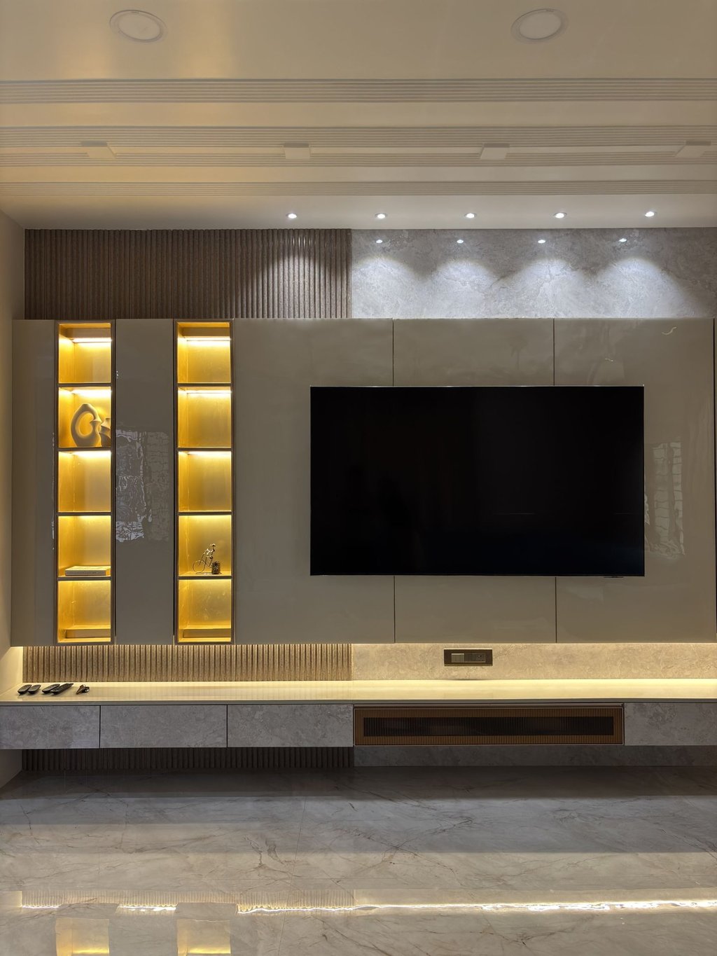 Luxury living room interior design in Palghar by Didhiti Design Studio