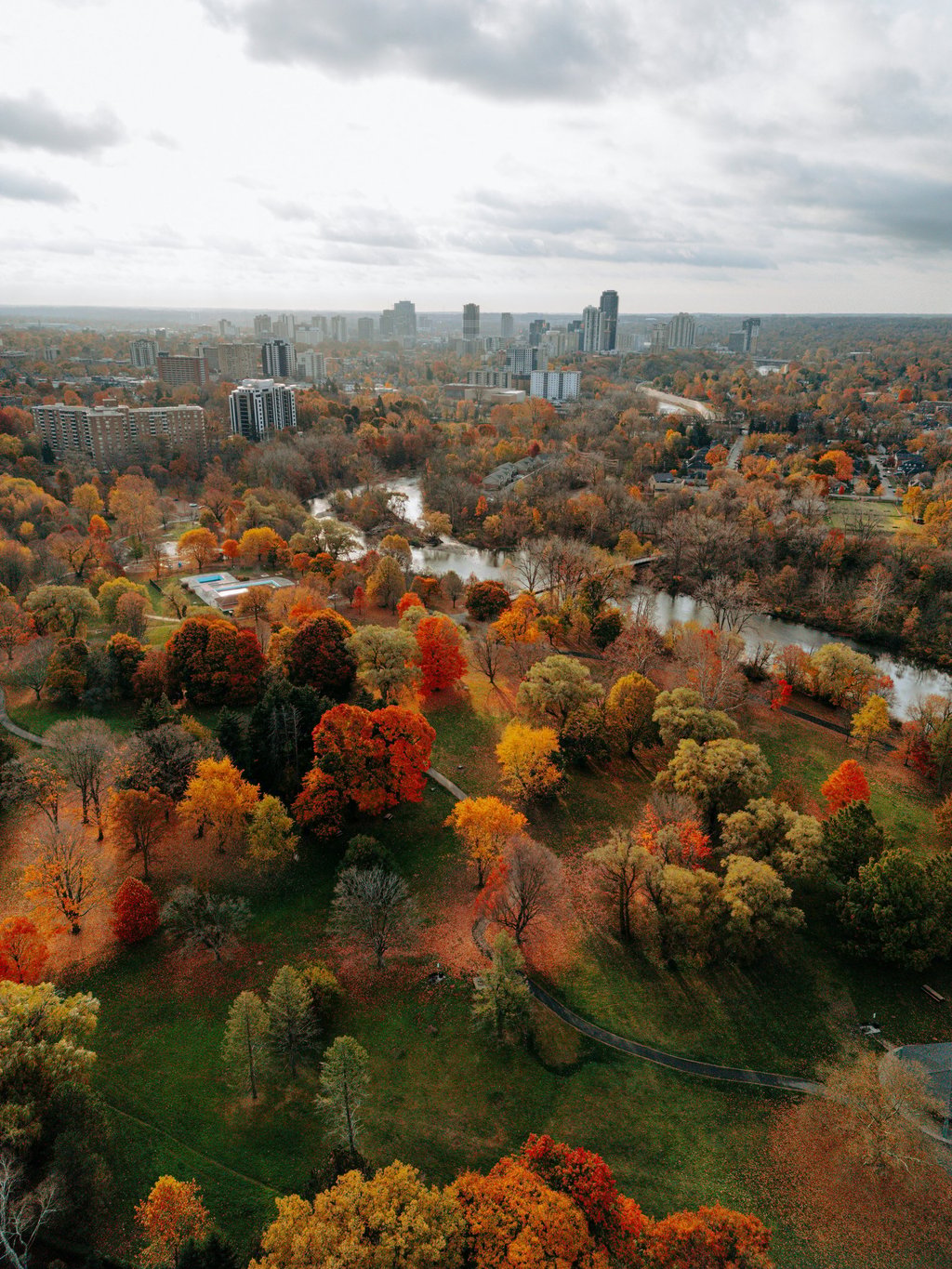 Drone shot of London city in Ontario