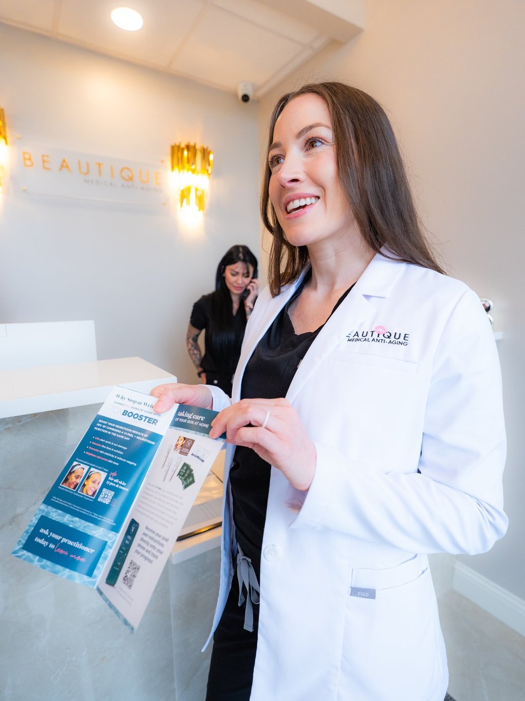 A woman in a lab coat at Beauty Spa Rbcontent Productions