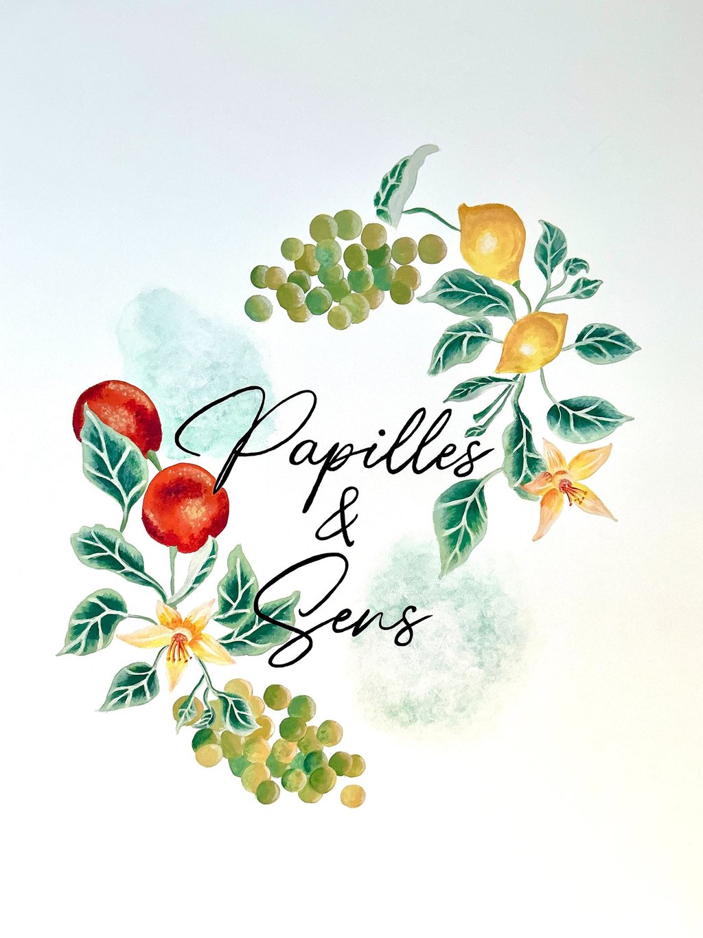 Logo peinture murale dans boutique épicerie fine artiste Marie Hardy Falaise Normandie Calvados