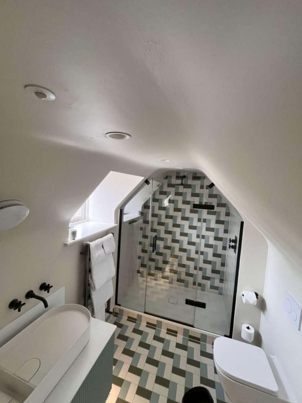 Modern walk-in shower installation with tiled walls by PBP Services in Worcestershire