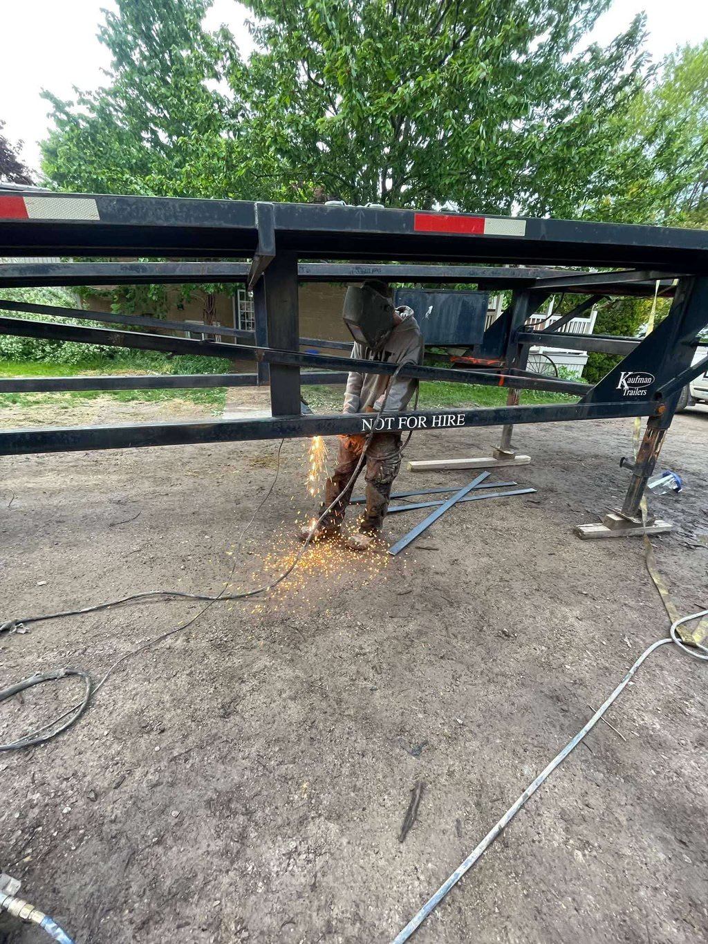 trailer welding repair in progress
