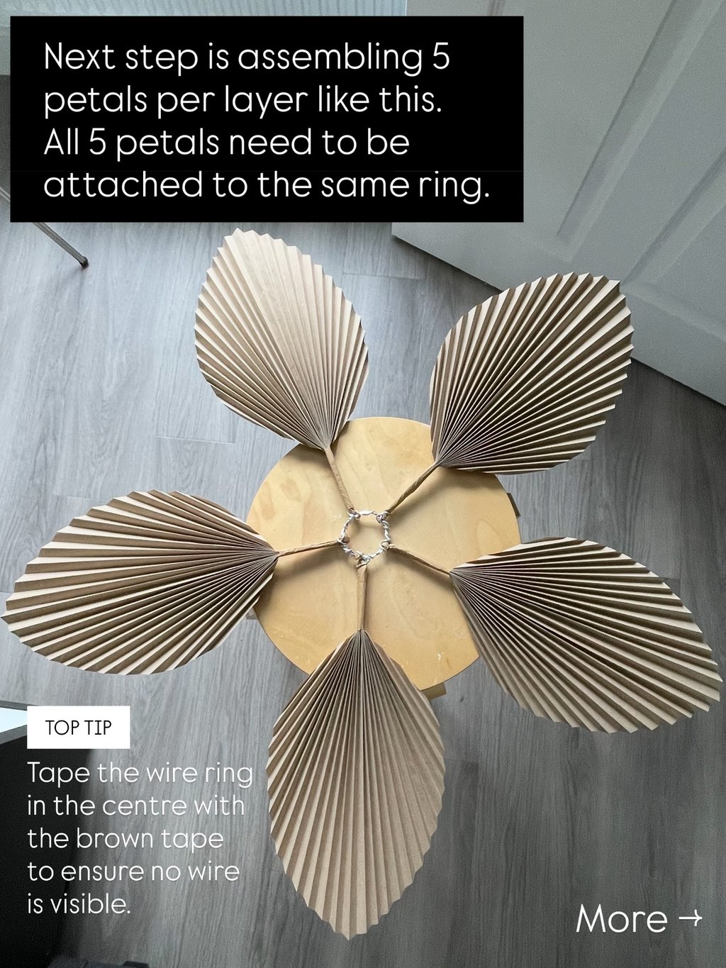 flower petal layer for DIY paper lampshade, around the wire ring