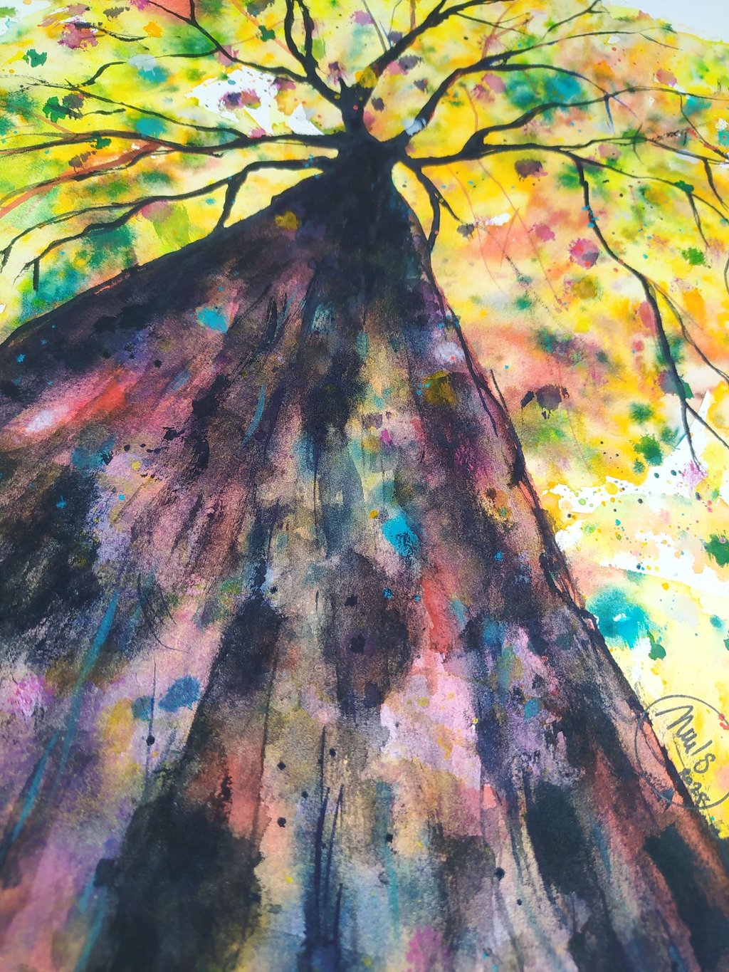 arbre aquarelle foret nature peinture originale décoration cadeau