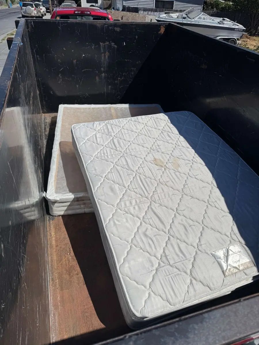 Mattres and box spring in a trailer