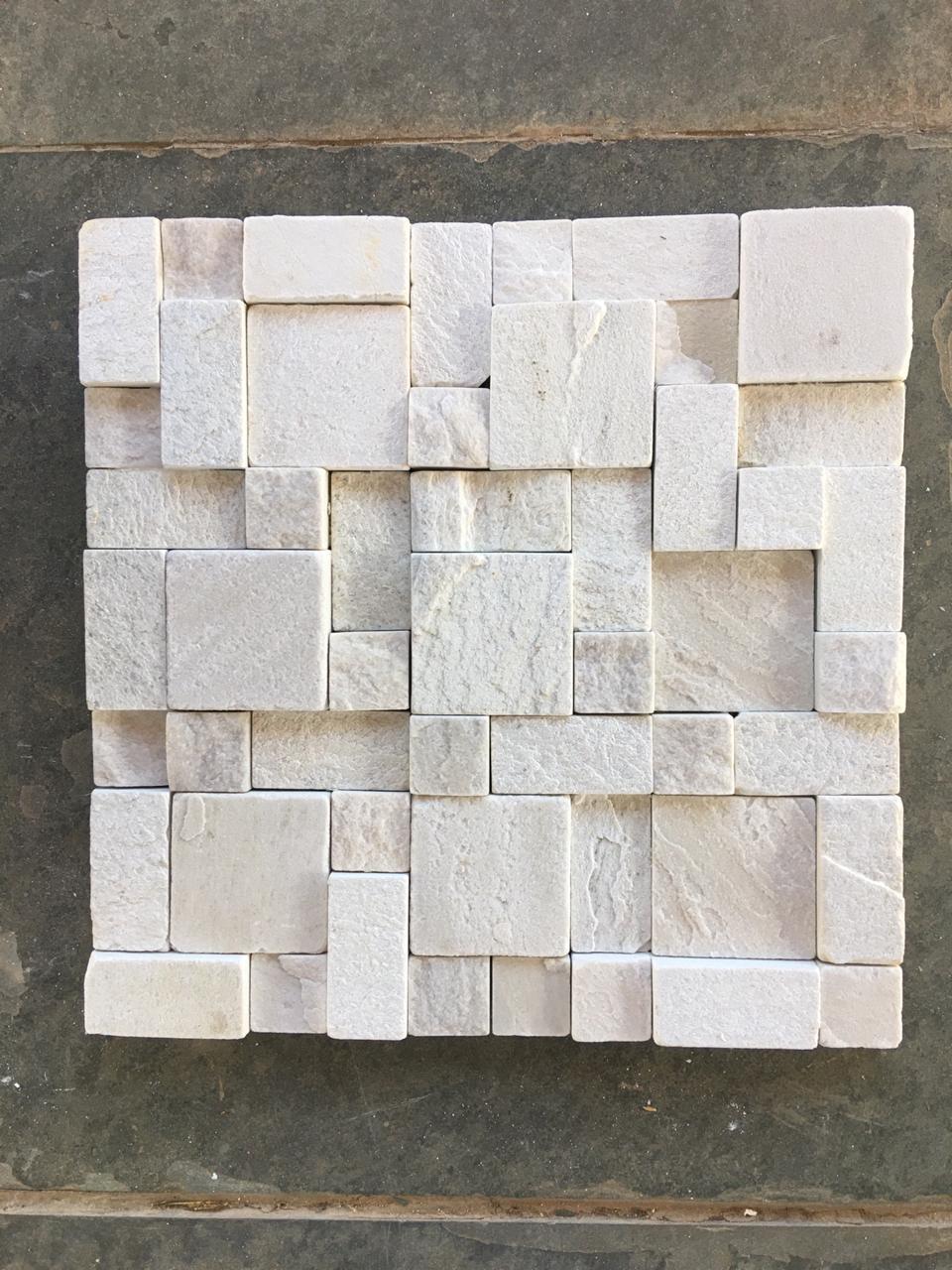 pedra são tomé mosaico branco em placas direto da fábrica, fácil instalação. parede interna externa