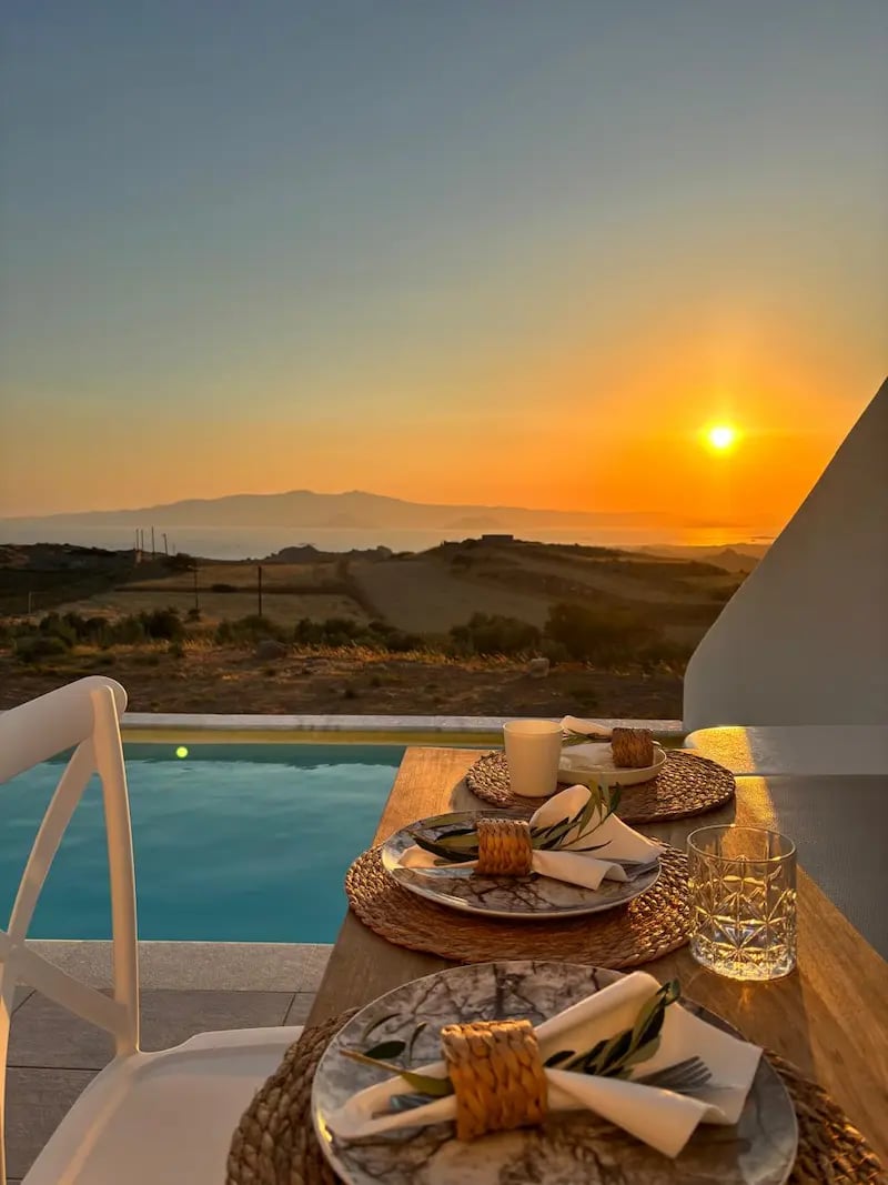 Meal ready to be served at a villa with view in Naxos