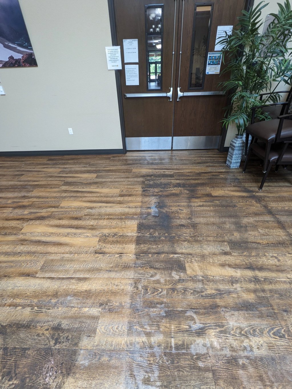 Heavily soiled LVP cleaning in Olympia cafeteria