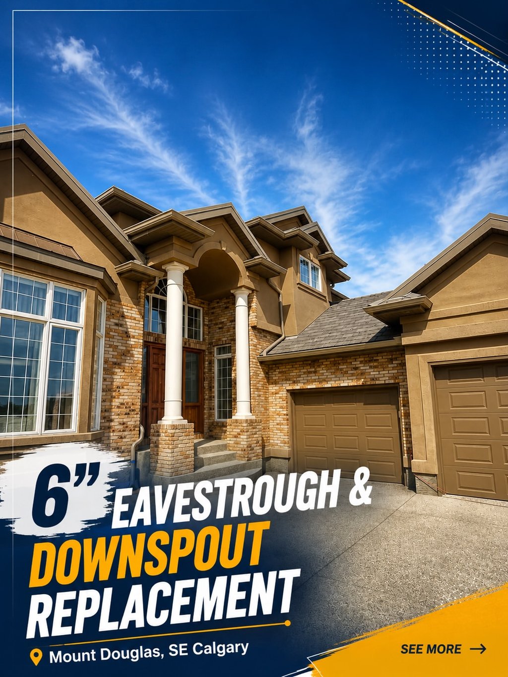 Professional 6-inch seamless eavestrough and downspout replacement completed by EverDrains in Mount Douglas SE Calgary