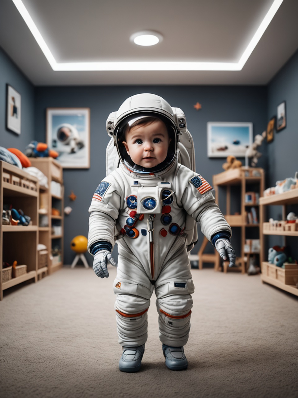 un bébé astronaute représentant notre micro-crèche Montessori proche Esbly, Coupvray, Montry, Condé