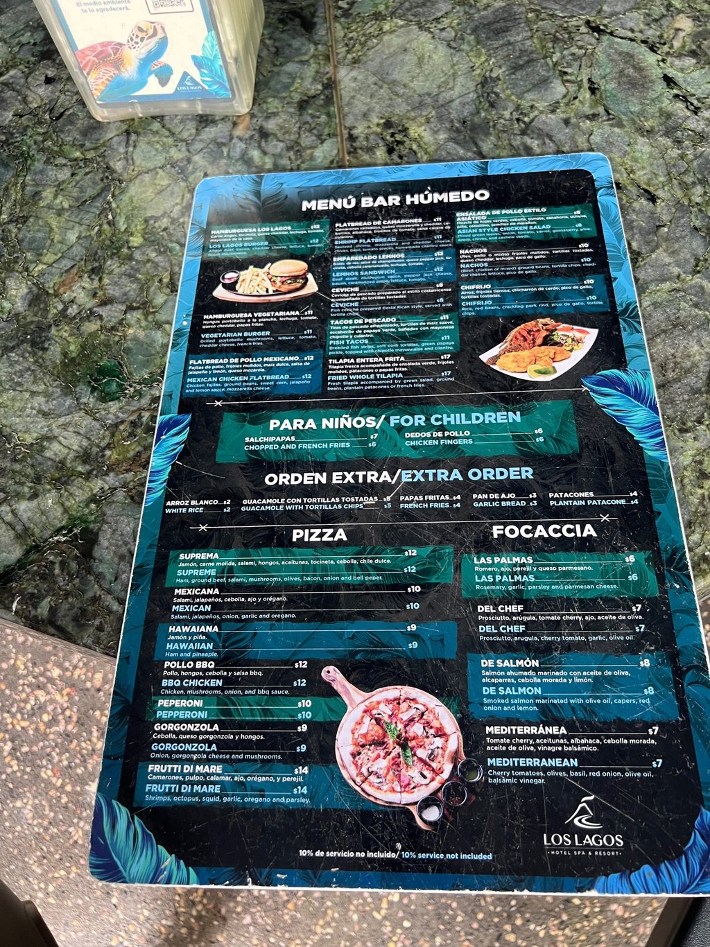 Los Lagos Hotel La Fortuna bar food menu