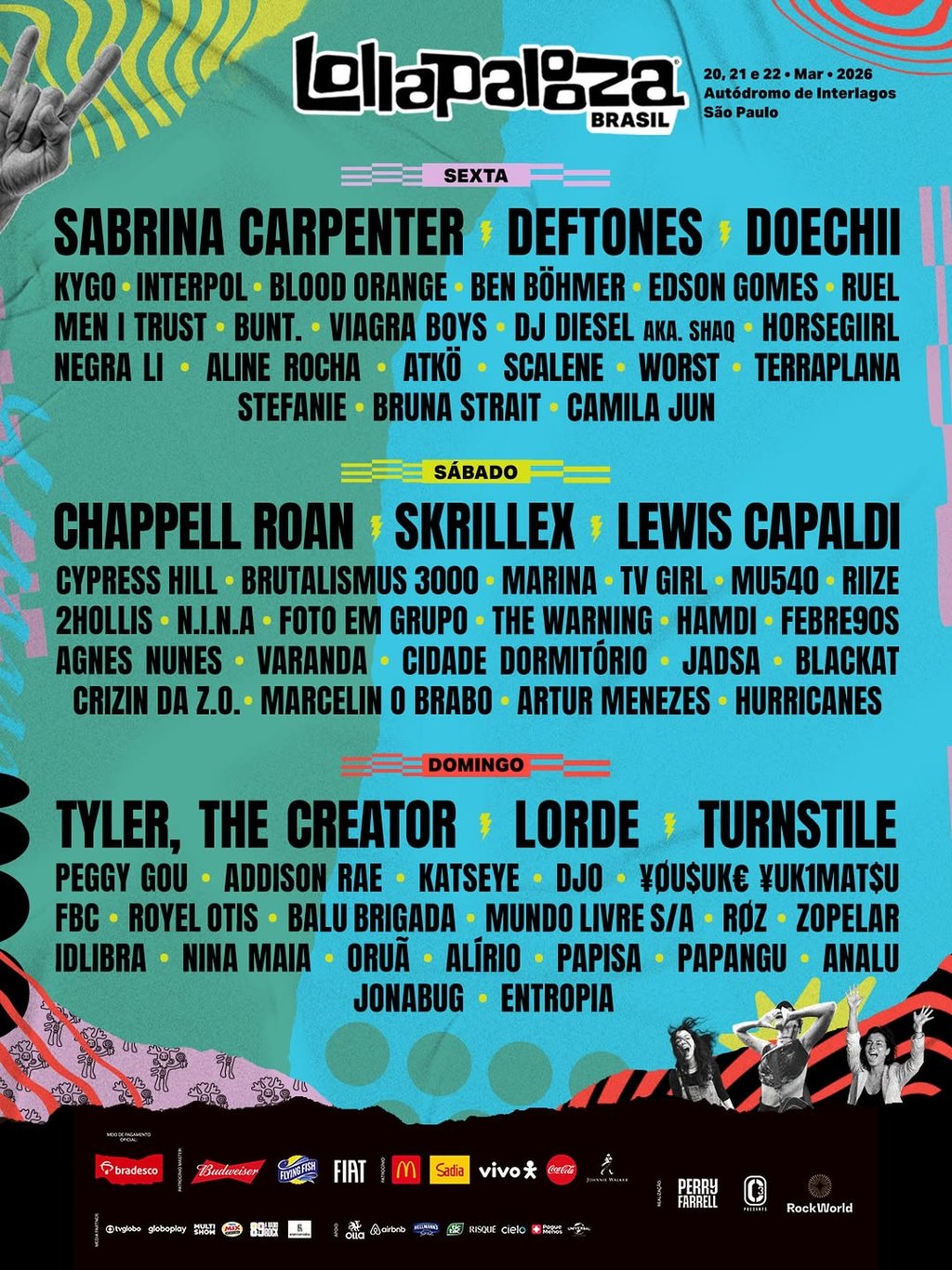 Lollapalooza Brasil 2026: Confira os horários e a divisão de palcos por dia