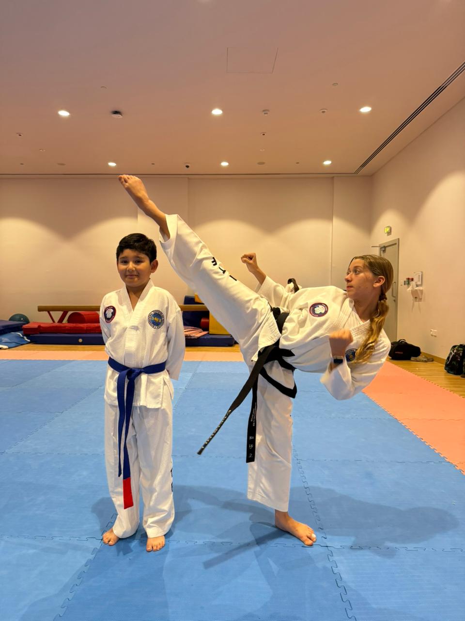 Hwa Rang Blackbelt in ITF Taekwondo practicing kicks at Hwa Rang Taekwon-Do Club in Dubai