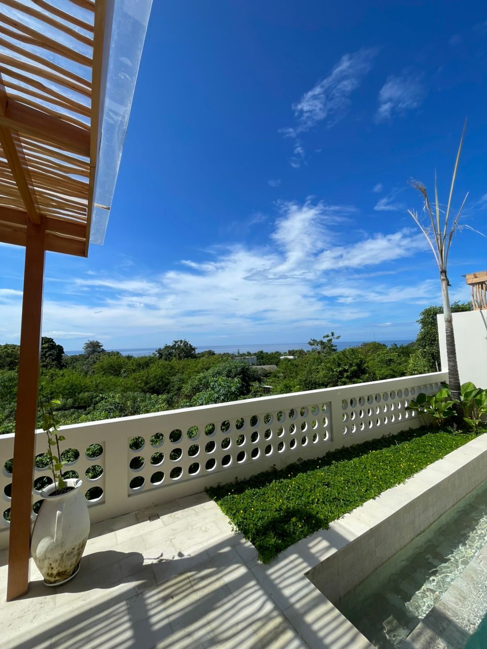 乌加桑蓝天与椰子树，展示海景度假氛围