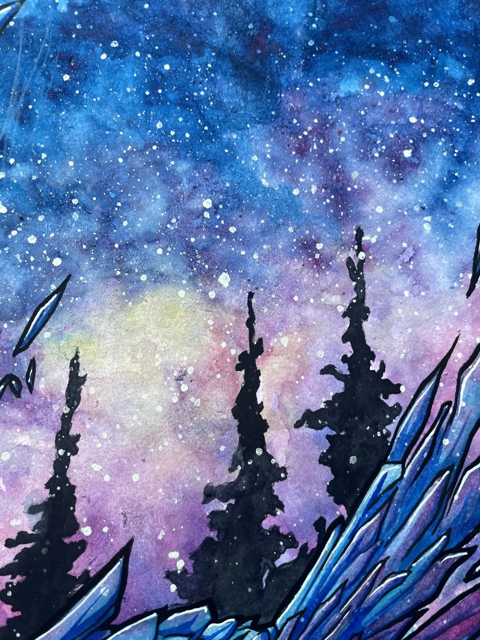 une aquarelle d'un ciel étoilée