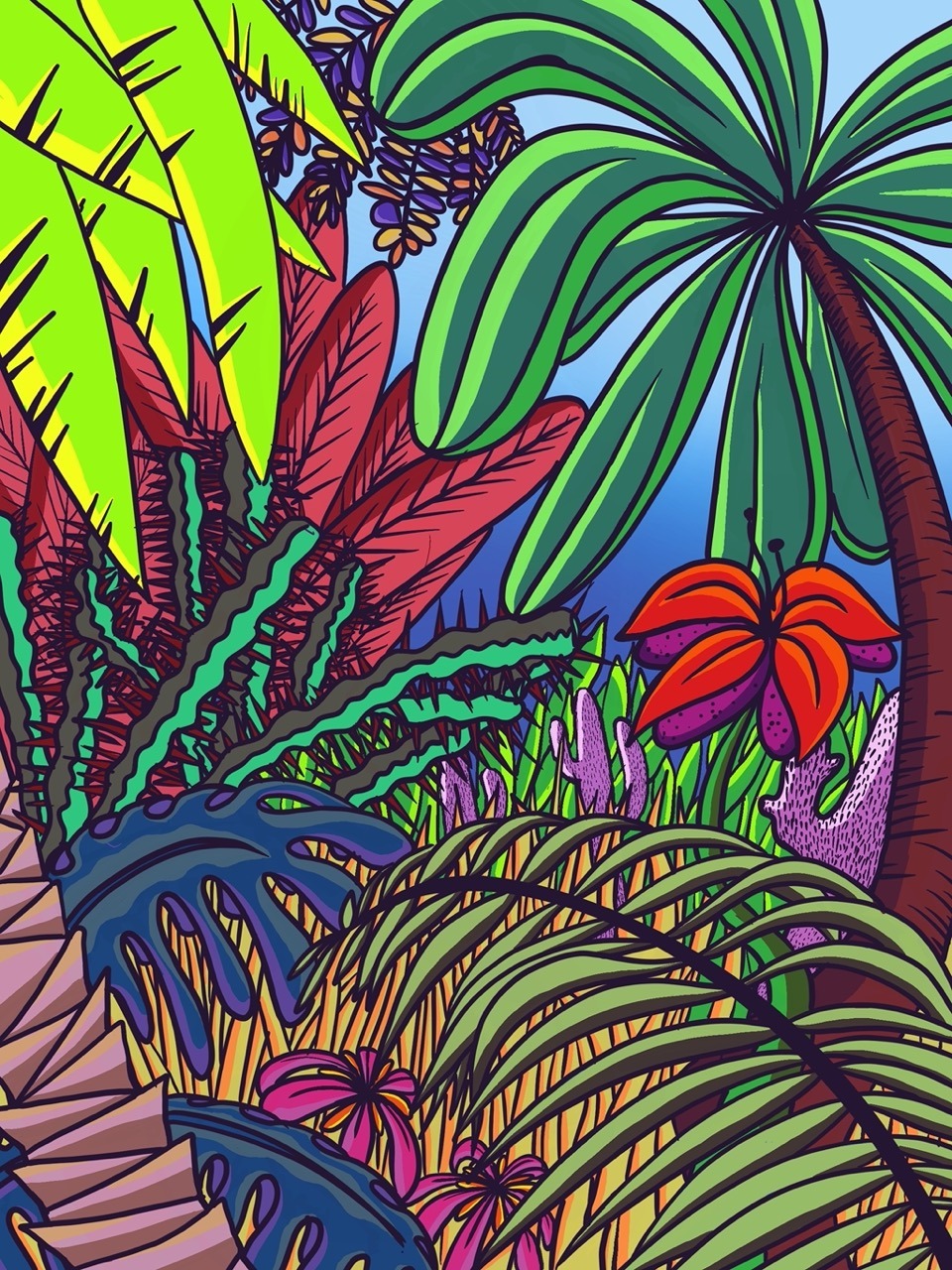 une peinture digitale de la foret tropicale