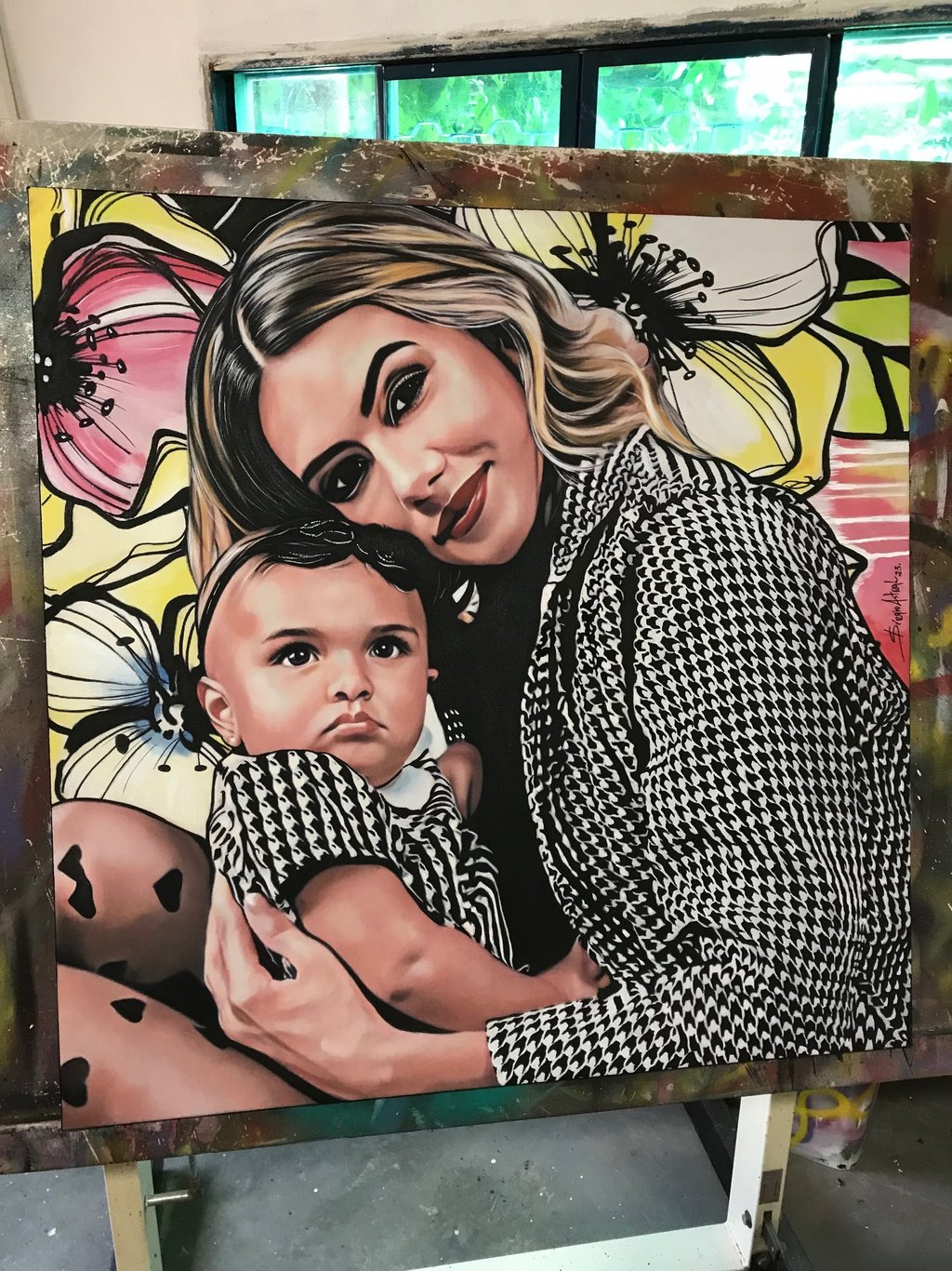 Quadro de mãe e filha, pop-art