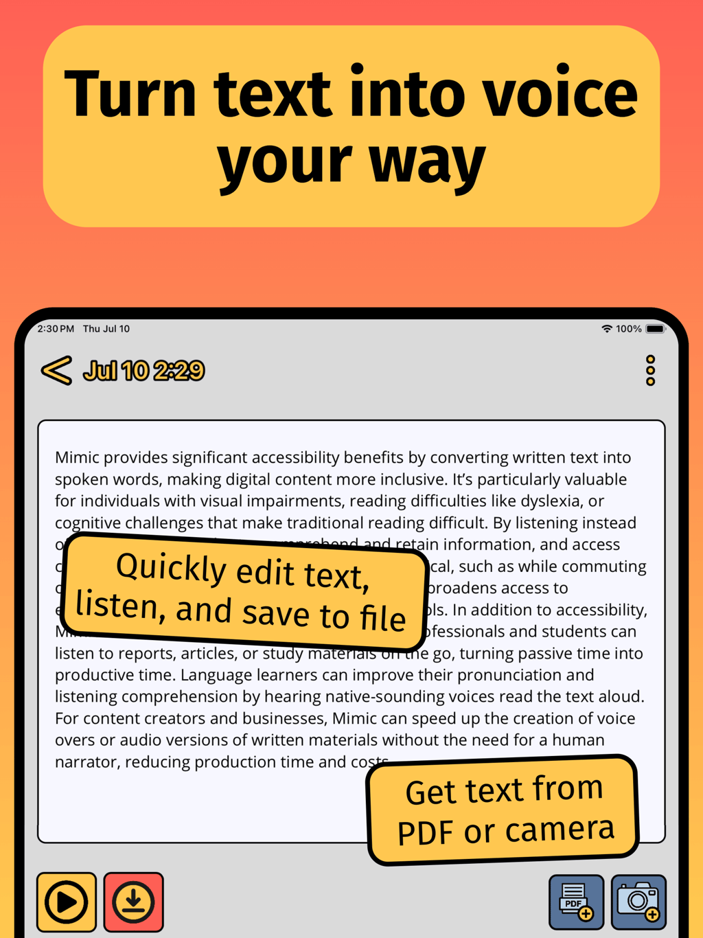 Turn text into voice your way
