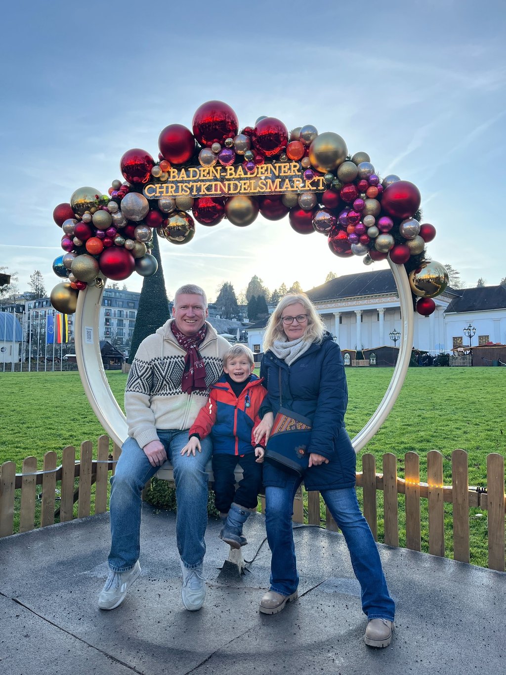 Family posing at the Baden Baden Christmas markets