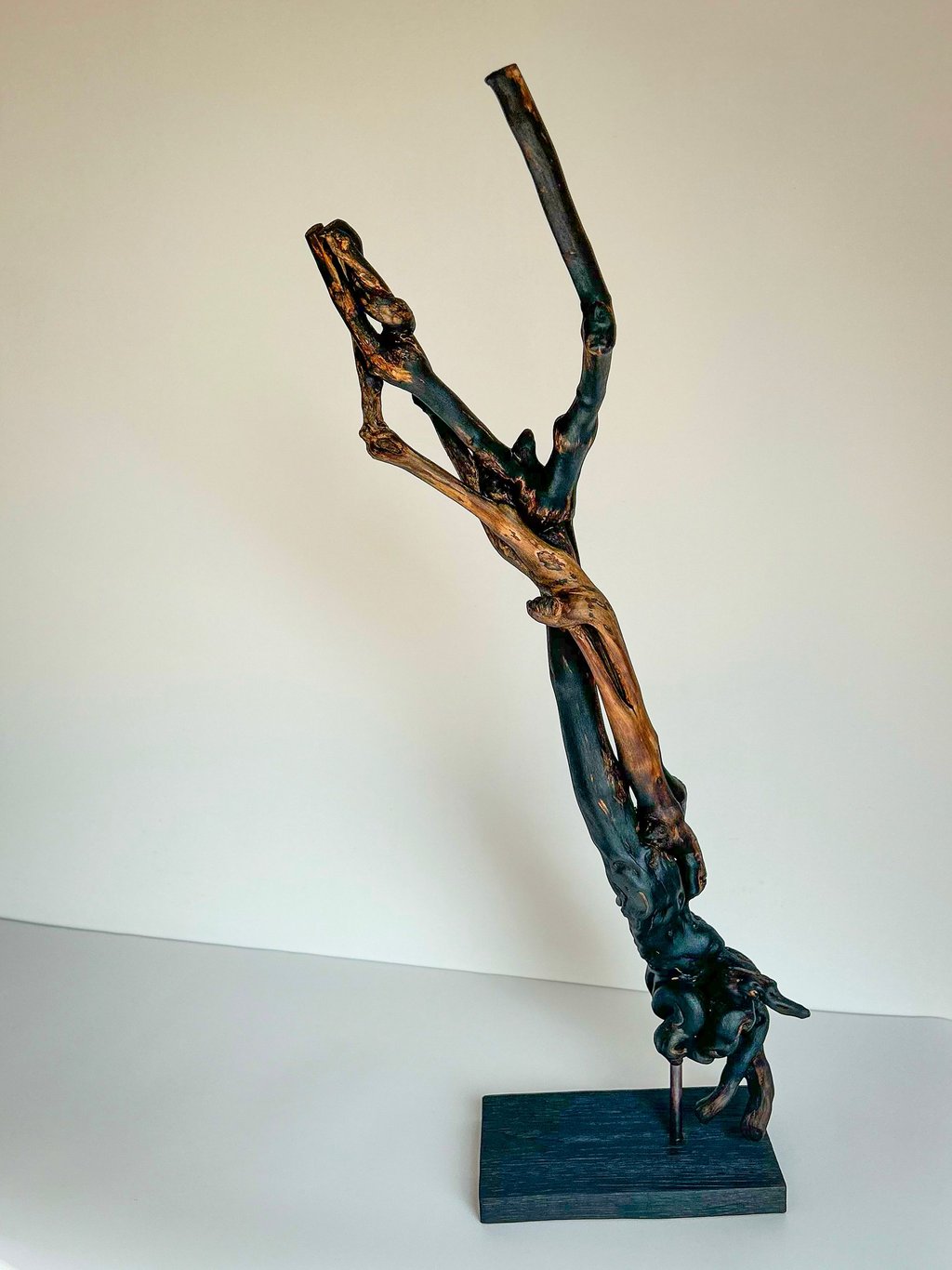 Wood sculpture. Interior design. Minimal art. Wabisabi calm interior.