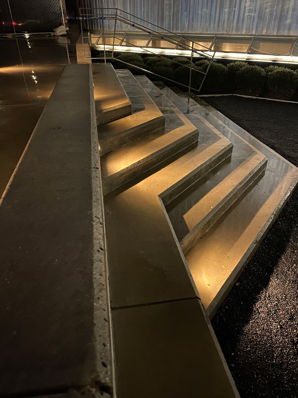 concrete steps illuminated with step lights