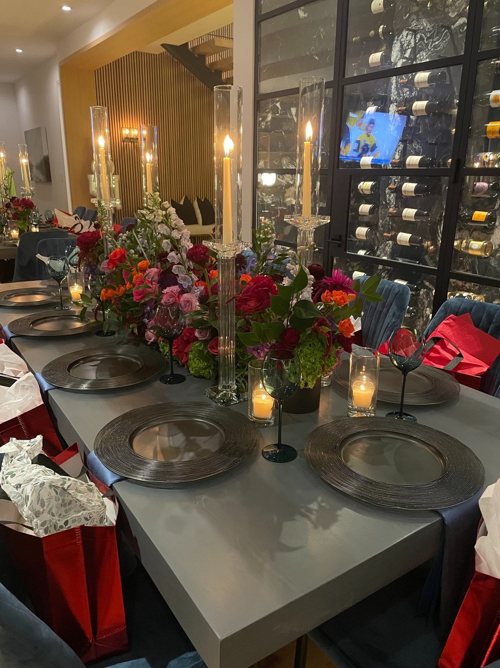 Elegant holiday party setup at a private estate in Los Angeles styled by LB Event Consultants