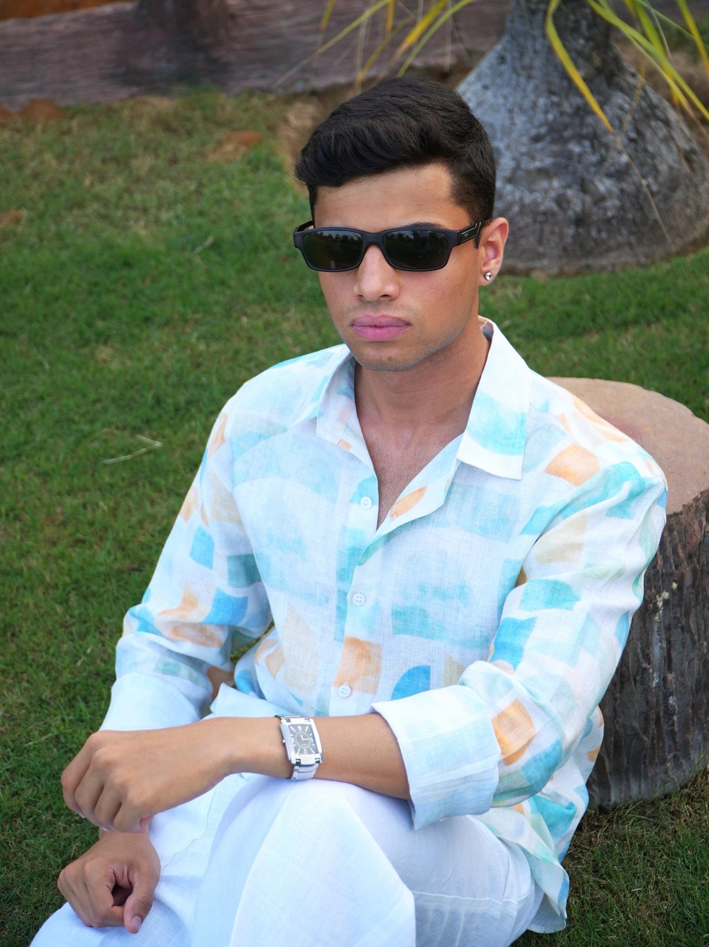 linen geometry shirt