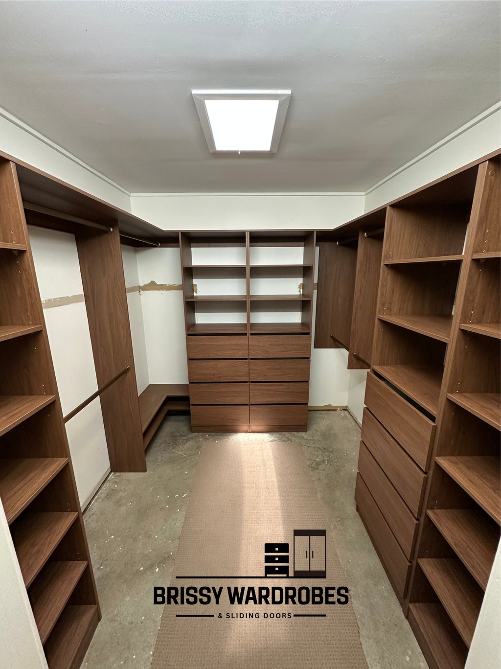 Walk-in robe coloured timber board Brisbane
