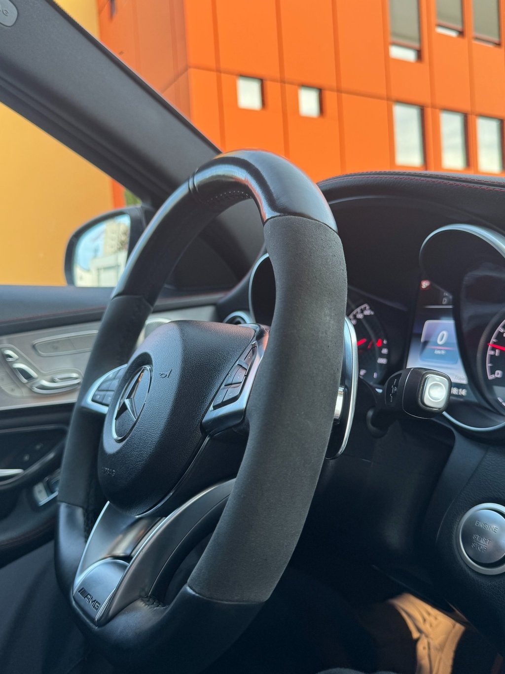 a steering wheel of a car 