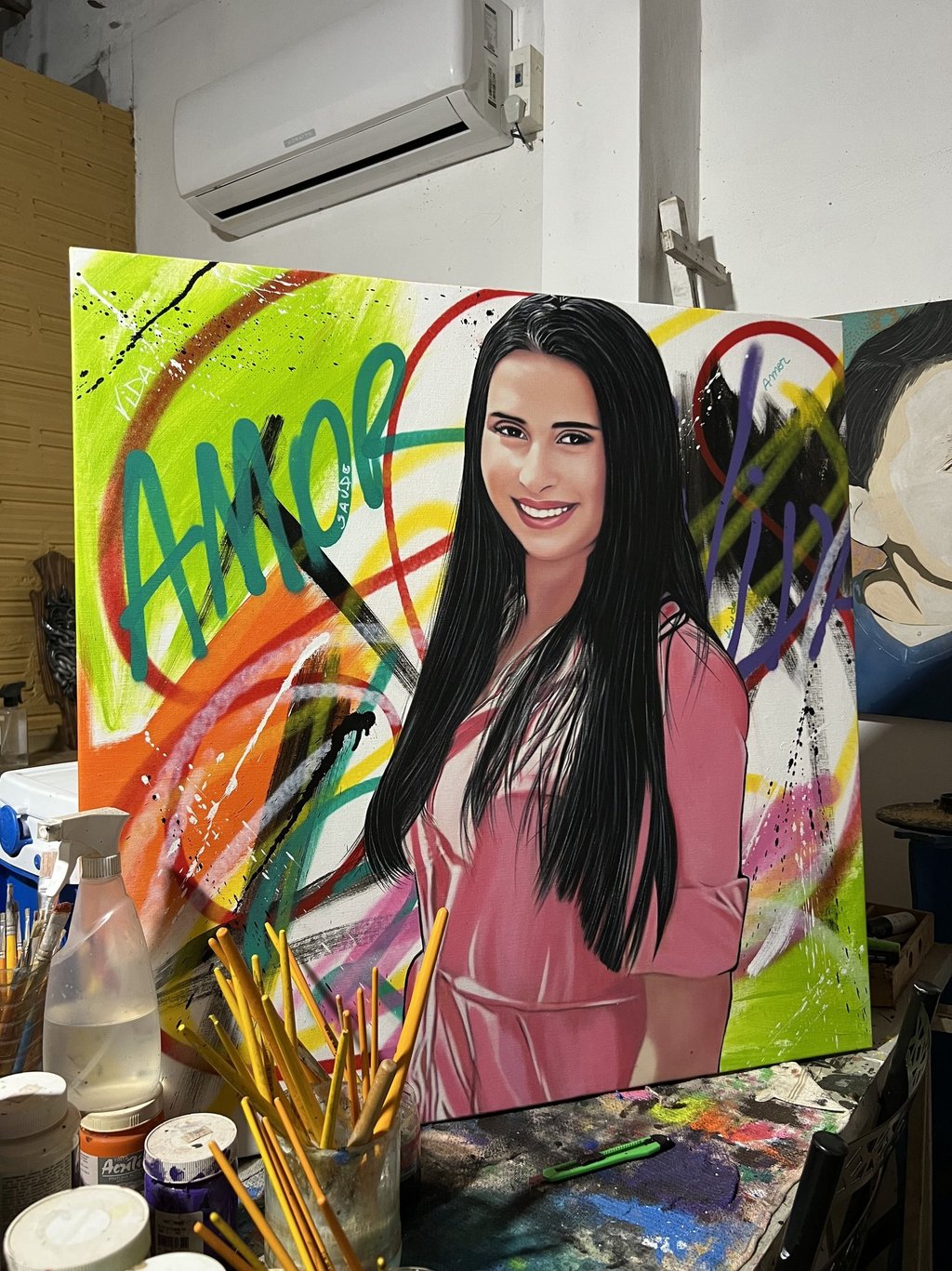 Quadro personalizado em Pop-Art de uma família com fundo colorido - por Sérgio Astral