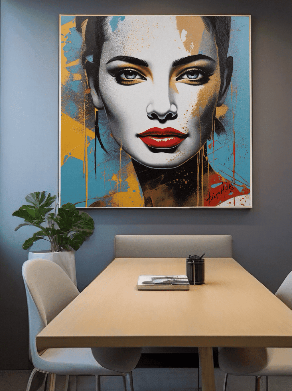 Pintura em estilo Pop-Art de uma mulher sorridente - por Sérgio Astral